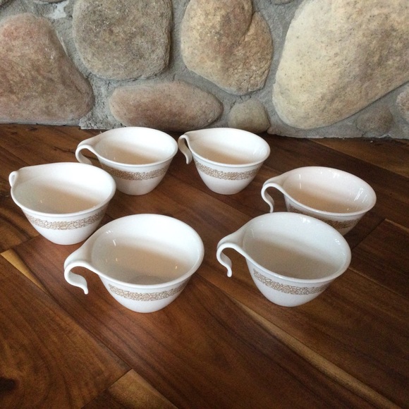 Pyrex Corelle Corning Ware Woodland Brown Hook Handle Cups Set of 6 - Picture 1 of 5